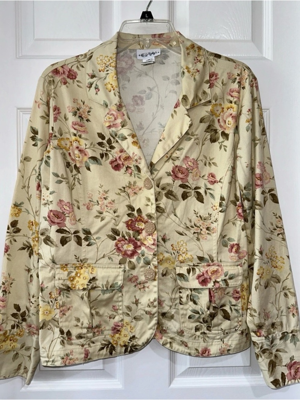 Graff Wear Women's MED Jacket Beige Multi Floral Cottagecore Grandmacore